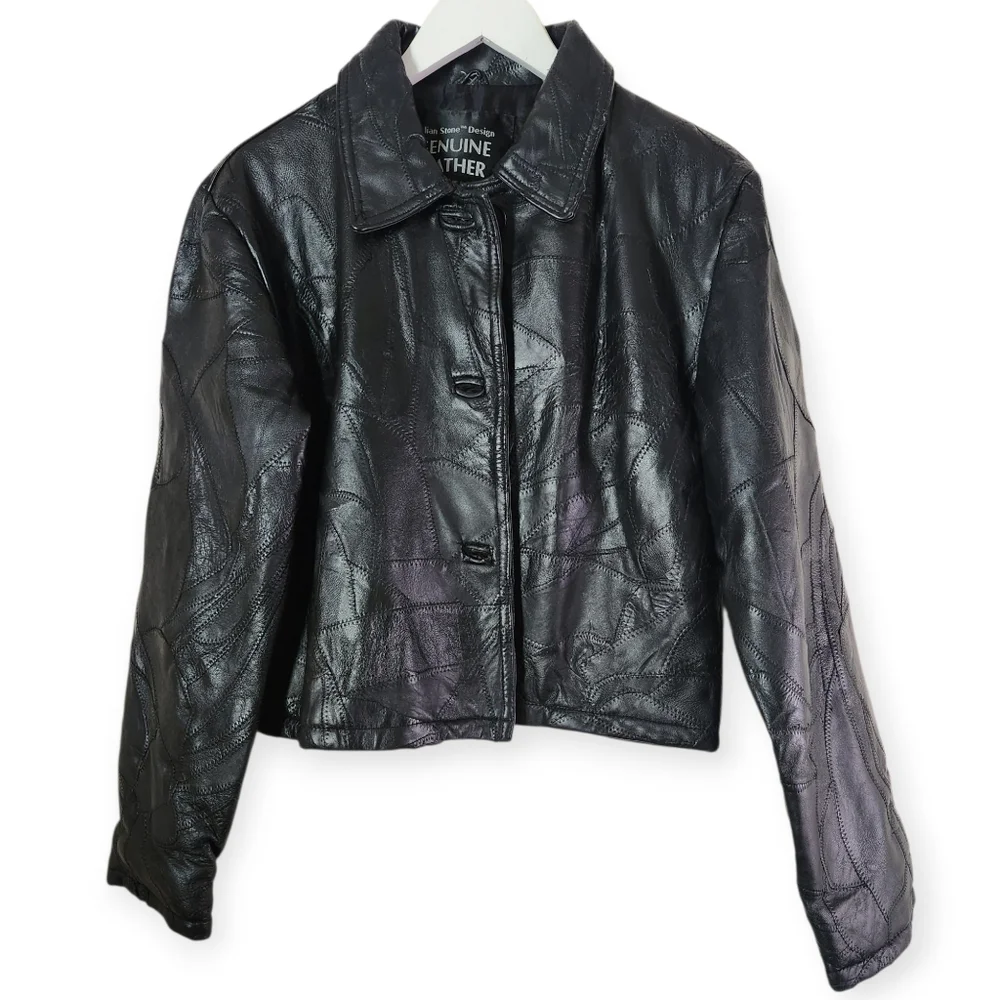 Italian Stone Design Navarre Baddie Patchwork Black Leather Jacket Large/XL
